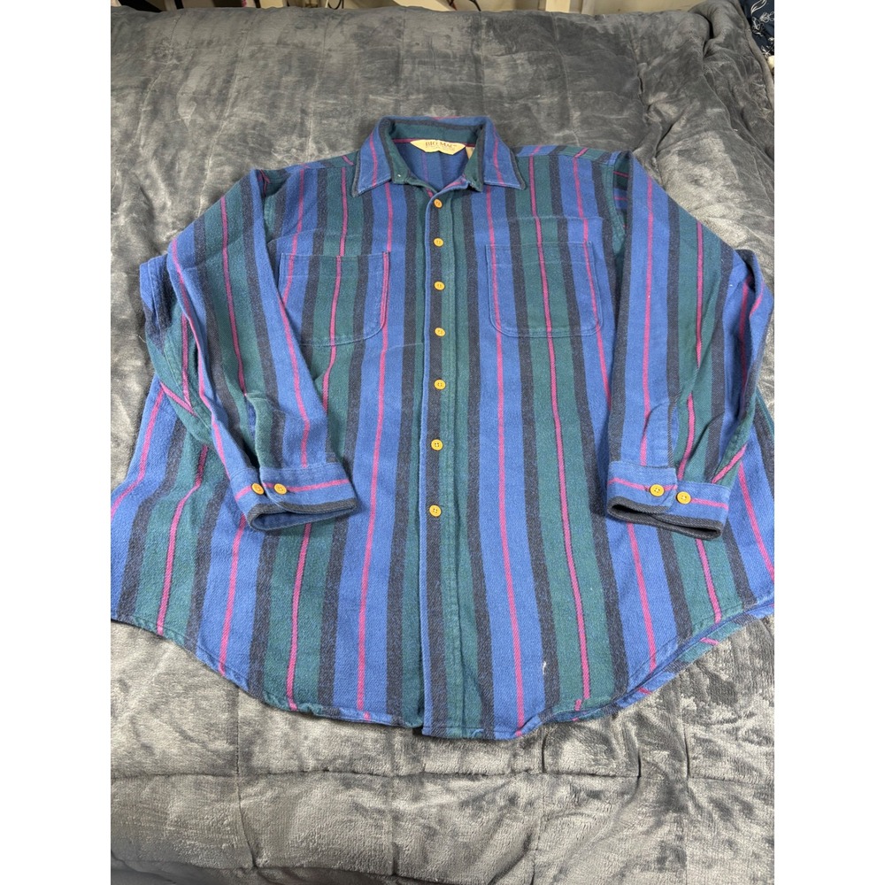 Big Mac Mens 2XLT Flannel Shirt Blue Green Red Striped Long Sleeve Cotton USA